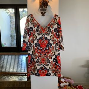 NWT linen J. Crew navy and orange paisley A-line knee length lined dress sz 6